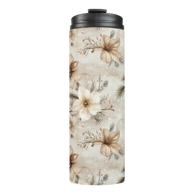 Termo Navidad Floral Marrón Crema (Anverso)