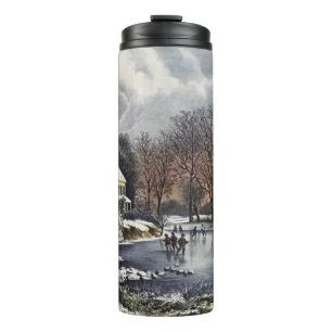 Termo Navidad Vintage, Patinadores de Invierno Temprano