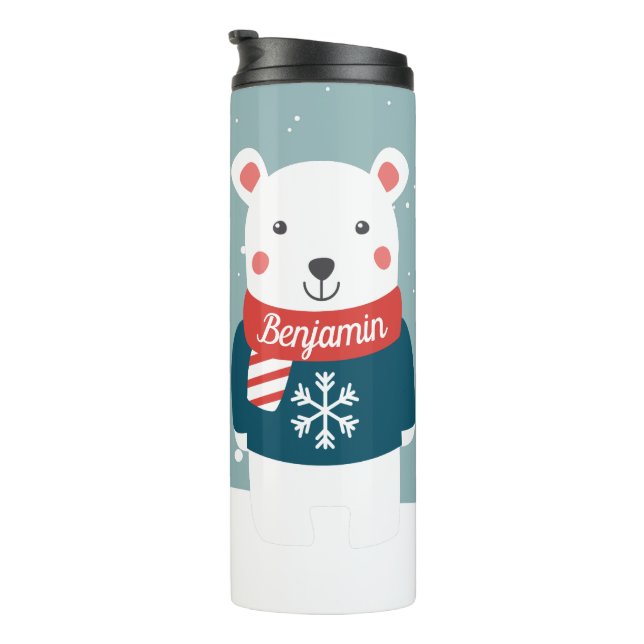 Termo Navidades beary con oso polar blanco personalizado (Rotado hacia la derecha)