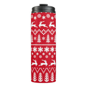 Termo Navidades clásicos: Patrón rojo blanco de invierno