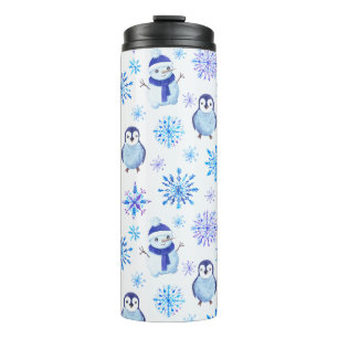 Termo Navidades Copos de nieve, hombres de nieve y pingü