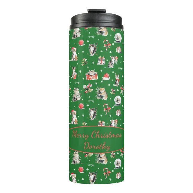 Termo Navidades de acuarela Gatos Blanco (Anverso)