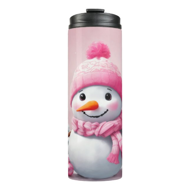 Termo Navidades de bebé rosados personalizados Snowman (Anverso)