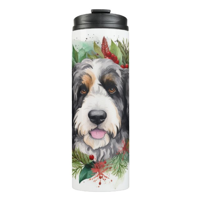 Termo Navidades de Bernedoodle Wreath Pup festivo (Anverso)
