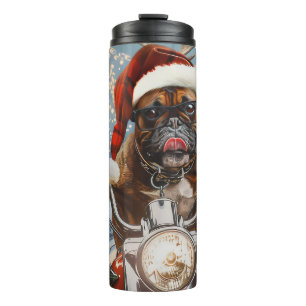 Termo Navidades de Boxer Dog Riding en motocicleta