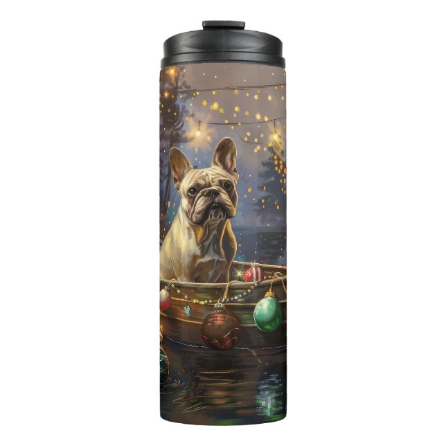 Termo Navidades de Bulldog de Francia disfrutan de un vi (Anverso)