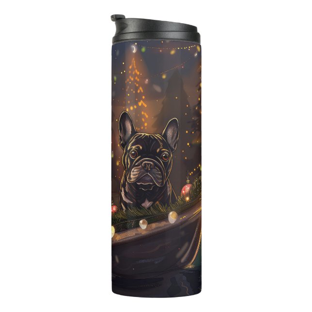 Termo Navidades de Bulldog de Francia disfrutan de un vi (Rotado hacia la derecha)