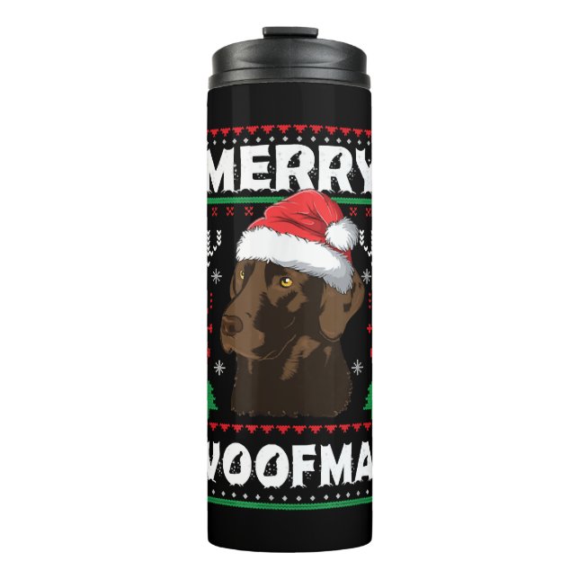 Termo Navidades de chocolate de maderas Woofmas Labrador (Anverso)