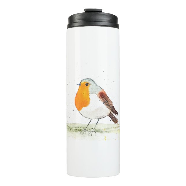 Termo Navidades de invierno con acuarela Robin (Anverso)