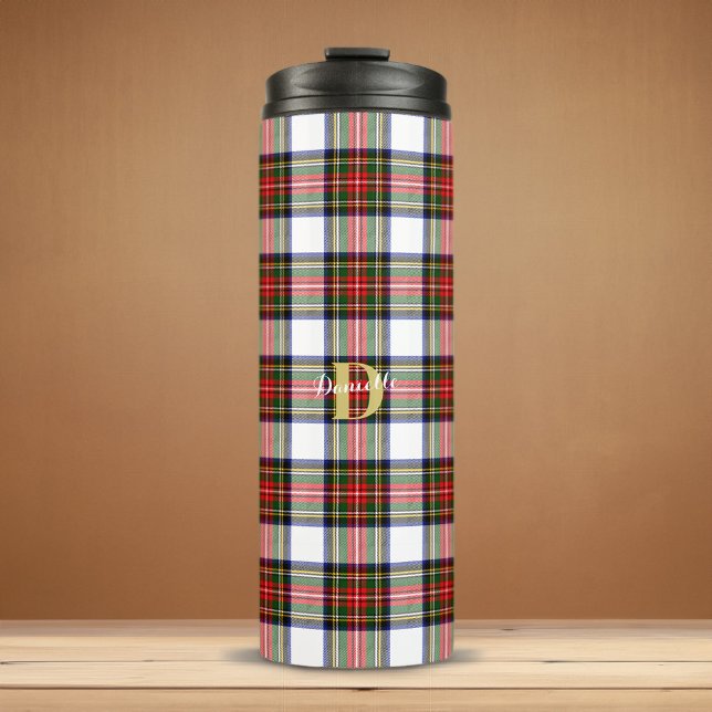 Termo Navidades de nombres monográficos de tartán person (Personalized Tartan Monogram Name Christmas Thermal Tumbler)