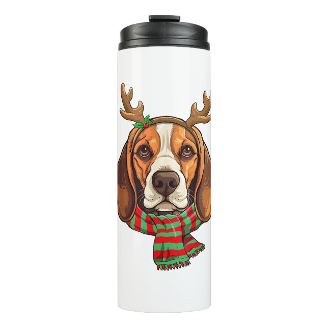 Termo Navidades de Perro Beagle renos Santa Hat Gracioso (Anverso)