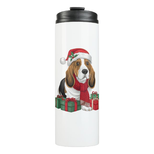 Termo Navidades de perro de Hound Basset Traje a Santa H (Anverso)