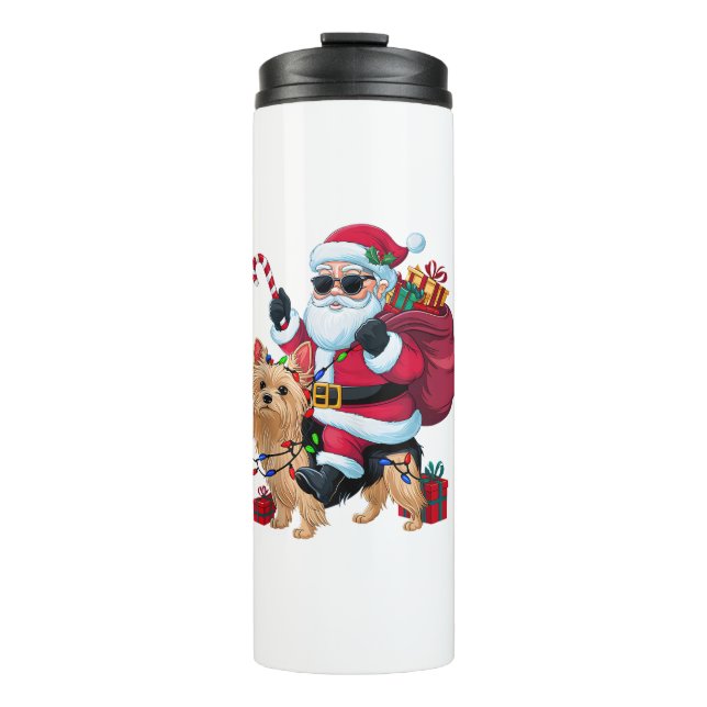 Termo Navidades de perro de Santa Riding Yorkie (Anverso)