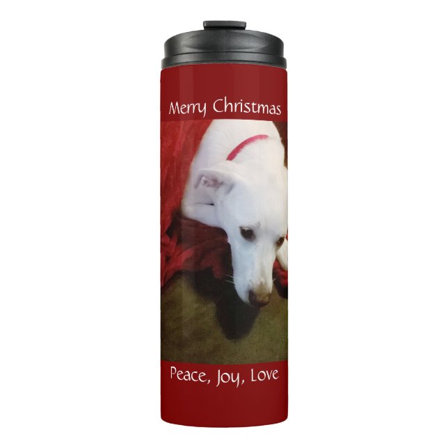 Termo Navidades de perros con pipa blanca y nevada rojos (Anverso)