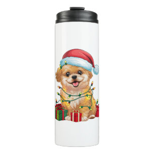Termo Navidades de perros de poo de Papá Noel iluminando