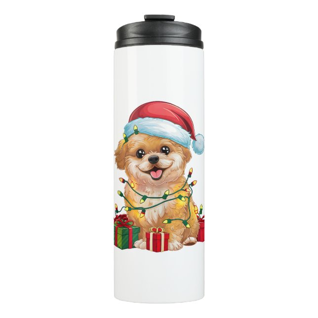 Termo Navidades de perros de poo de Papá Noel iluminando (Anverso)