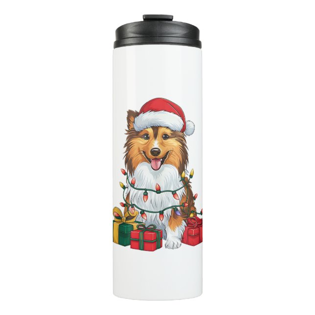 Termo Navidades de perros lascivos de Santa Hat Sheltie (Anverso)