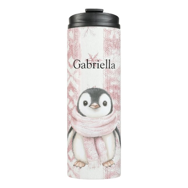 Termo Navidades de Snowflakes con pinguino rosa (Anverso)