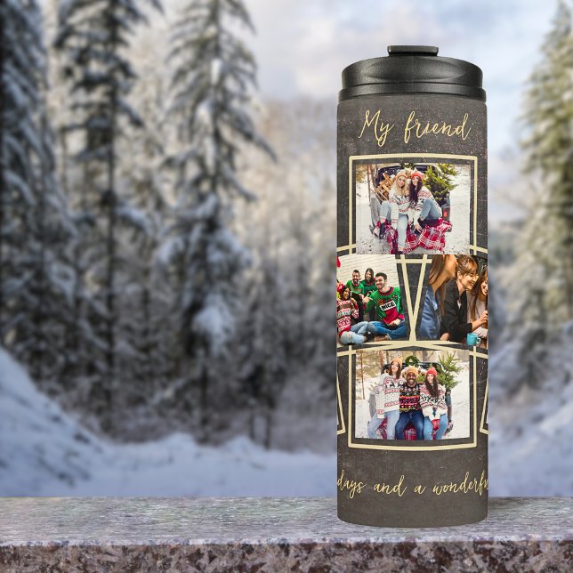 Termo Navidades de texto y plantilla de fotos Gold Grey  (Subido por el creador)