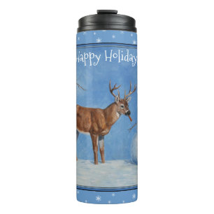 Termo Navidades de venado y snowman con copos de nieve