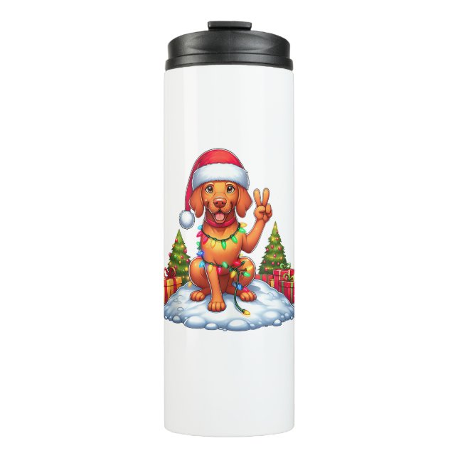 Termo Navidades de Vizsla, mano de paz divertida, me ilu (Anverso)