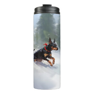 Termo Navidades Doberman Pinscher en invierno