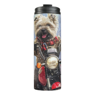 Termo Navidades en moto de Cairn Terrier