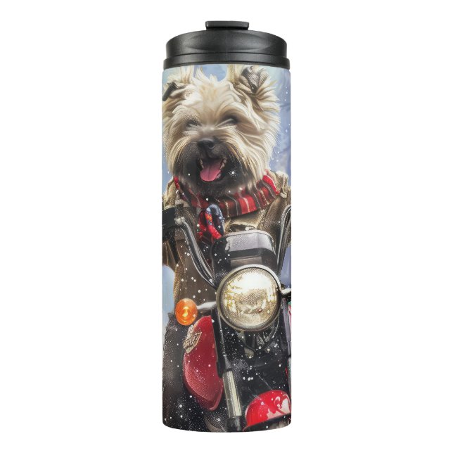 Termo Navidades en moto de Cairn Terrier (Anverso)