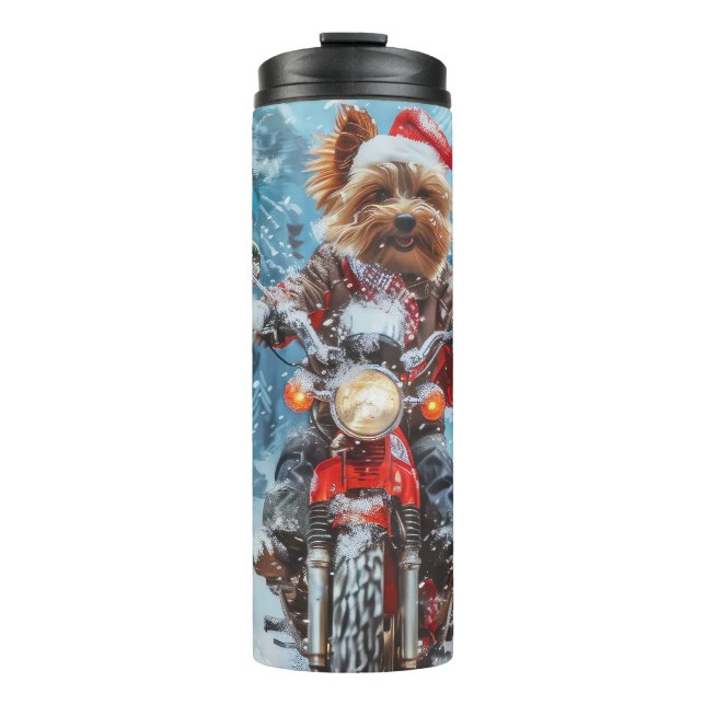 Termo Navidades en motocicleta de Biewer Terrier Dog Rid (Anverso)