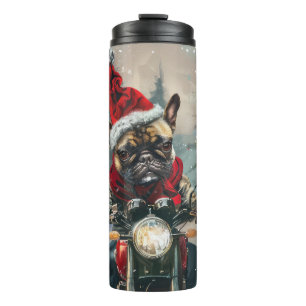 Termo Navidades en motocicleta de Bulldog francés