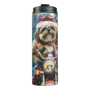 Termo Navidades en motocicleta de lhasa Apso Dog Riding