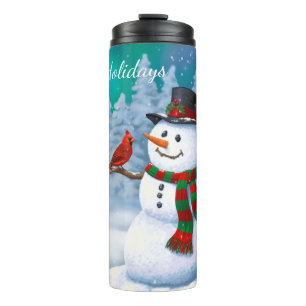 Termo Navidades felices Snowman y Birds Winter Scene