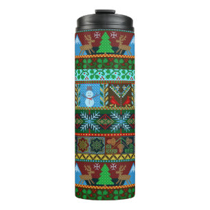 Termo Navidades: Fiesta de renos con patrón de suéter 