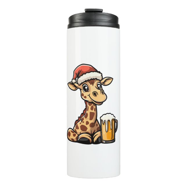 Termo Navidades Giraffe con cerveza _ Fiesta gracioso de (Anverso)