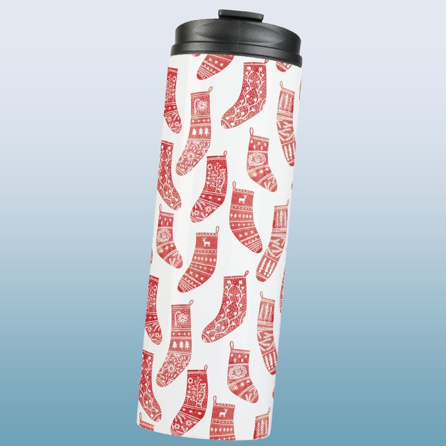 Termo Navidades nórdicos (Nordic Stockings red and white Scandinavian festive Christmas pattern water bottle)