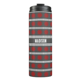 Termo Navidades nórdicos patrón copo de nieve gris rojo