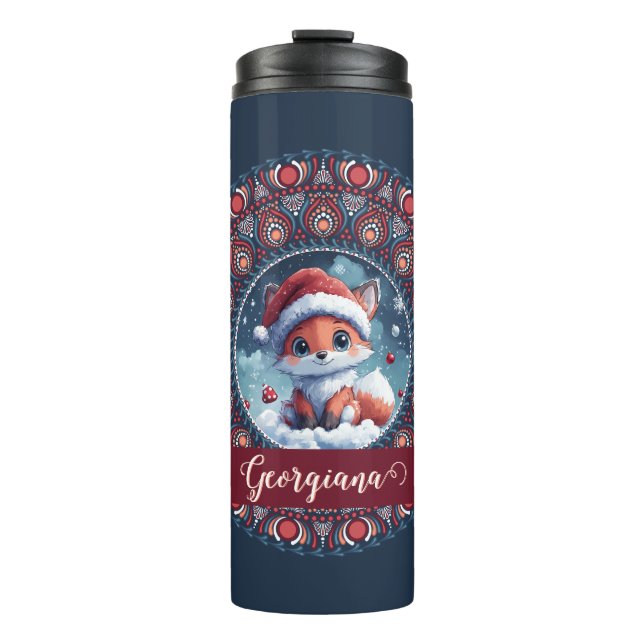 Termo Navidades personalizados Kawaii Fox Dot Mandala (Anverso)