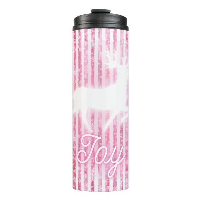 Termo Navidades rosas y blancos disfrutan reno (Anverso)