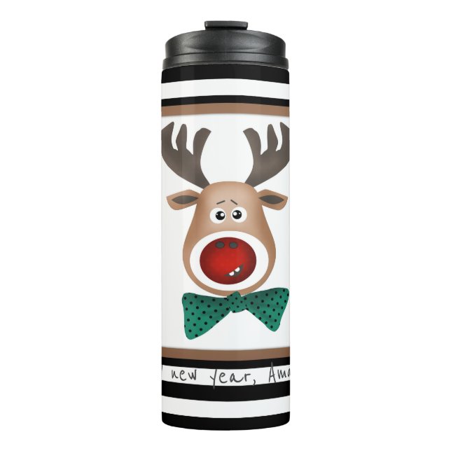 Termo Navidades tarjeta de ciervo rayas blanco negro cel (Anverso)