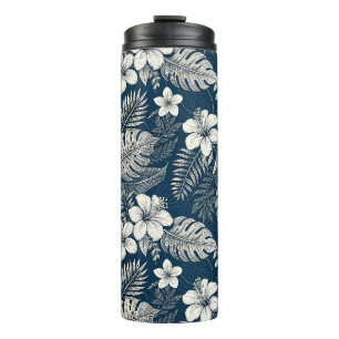 Termo Navy Blue Hibiscus Monstera Tropical Botanical