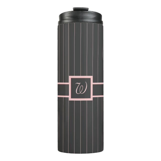 Termo Negro con Tumblador térmico Pinstripes rosado (Anverso)