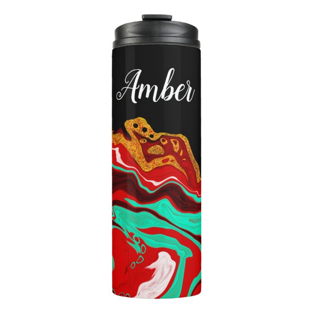 Termo Negro personalizado, oro, borgoña, arte de mármol (Anverso)