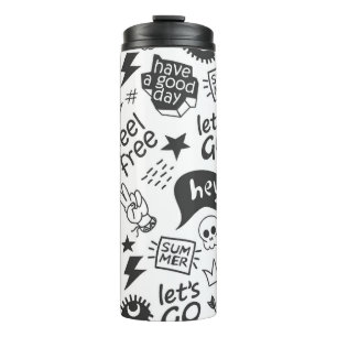 Termo Negro y blanco hippie: estilo vintage
