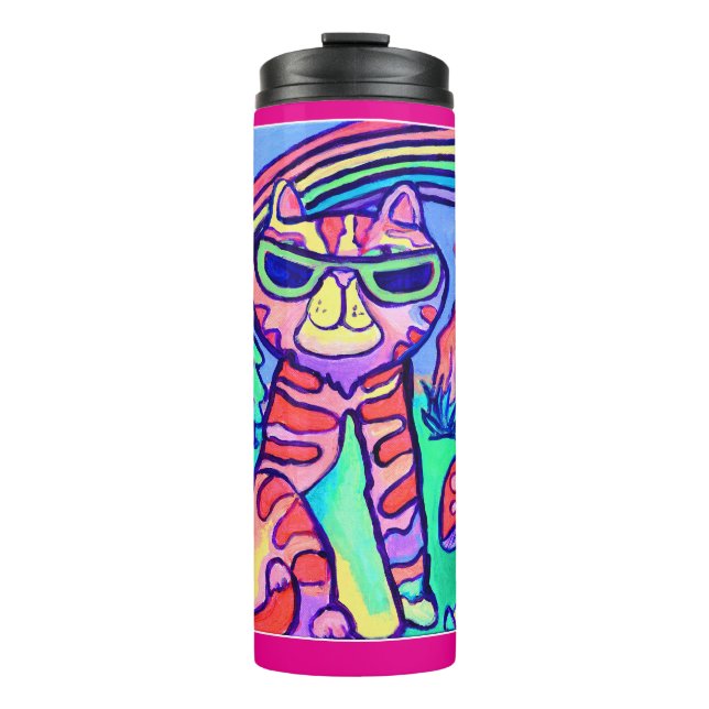 Termo  Neon Cat Cool Art Painting Fun Design (Anverso)
