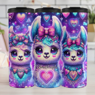 Termo Neon Galaxy Llama Trio con corazones