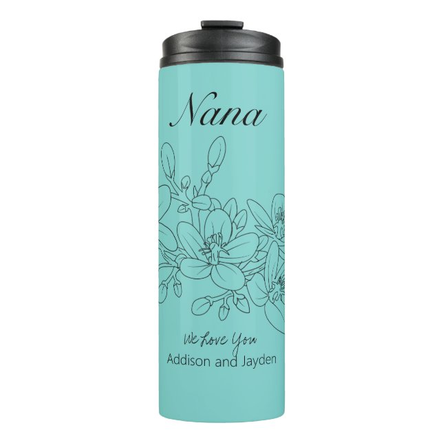 Termo Nietos personalizados de Nana nombran a Aqua Flora (Anverso)