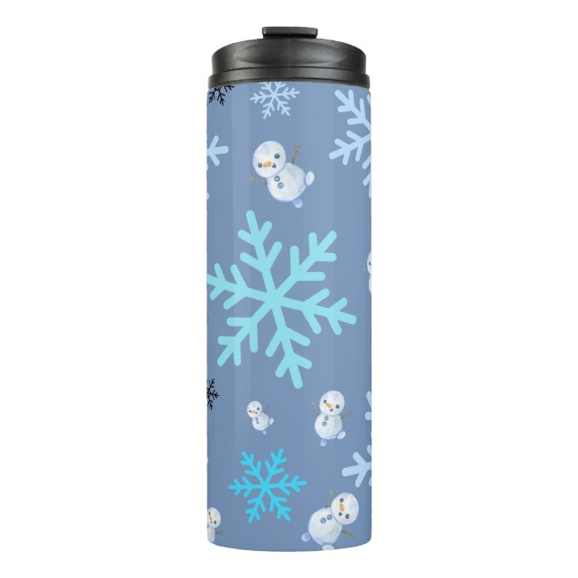 Termo Nieves y copos de nieve en azul verde azulado (Anverso)