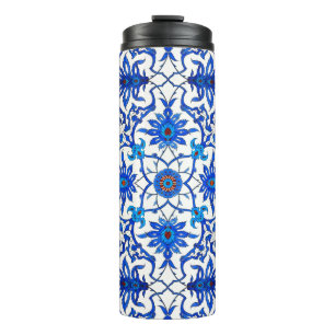 Termo Nilo chino de Art Nouveau, azul cobalto y blanco