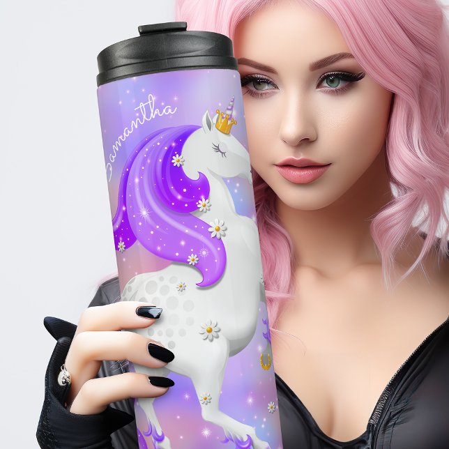 Termo Niñas moradas con unicornio con flores (Ideal for a very special person | unicorn lover)