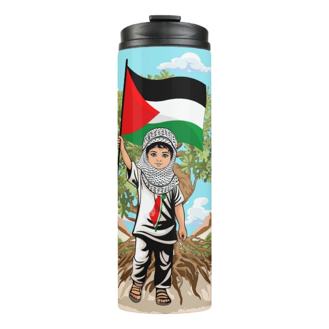 Termo Niño con bandera palestina de Keffiyeh y olivo (Anverso)